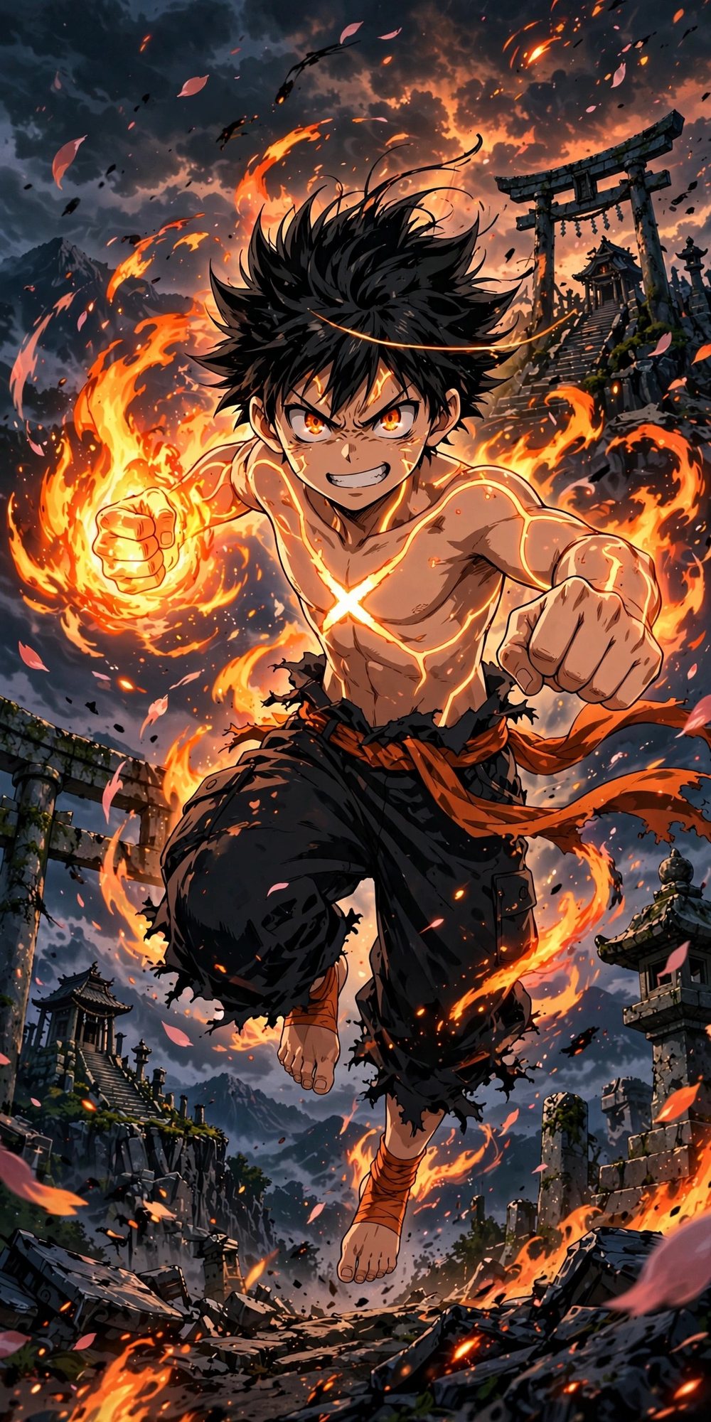 Spirit Awakening Akio — Spirit Guardian form, fist wreathed in flame